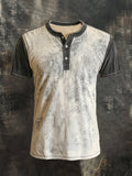 Men's casual Henley shirt in retro contrast print with short sleeves