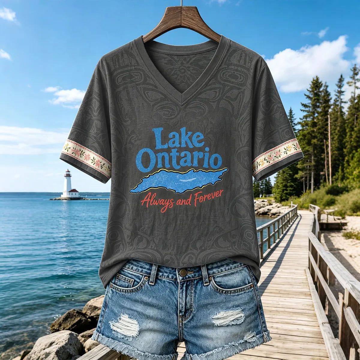 Women's Lake Ontario Casual Art Printed T-shirt