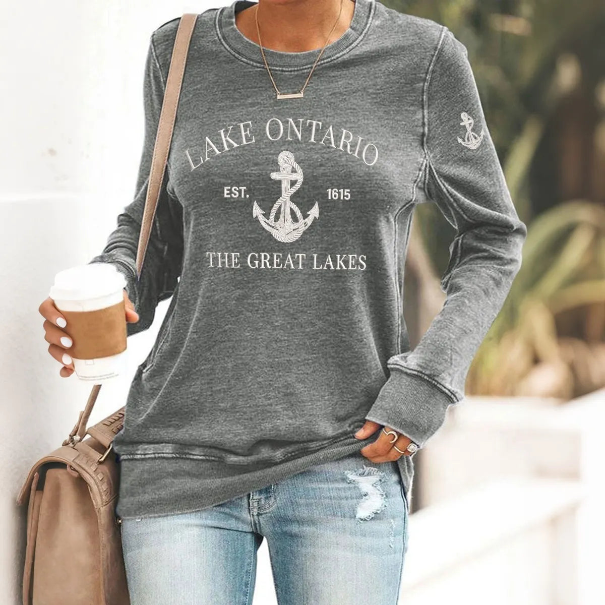 Retro Lake Ontario Est 1615 The Great Lakes Print Sweatshirt