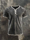 Men's retro wash casual Henley short sleeve t-shirt