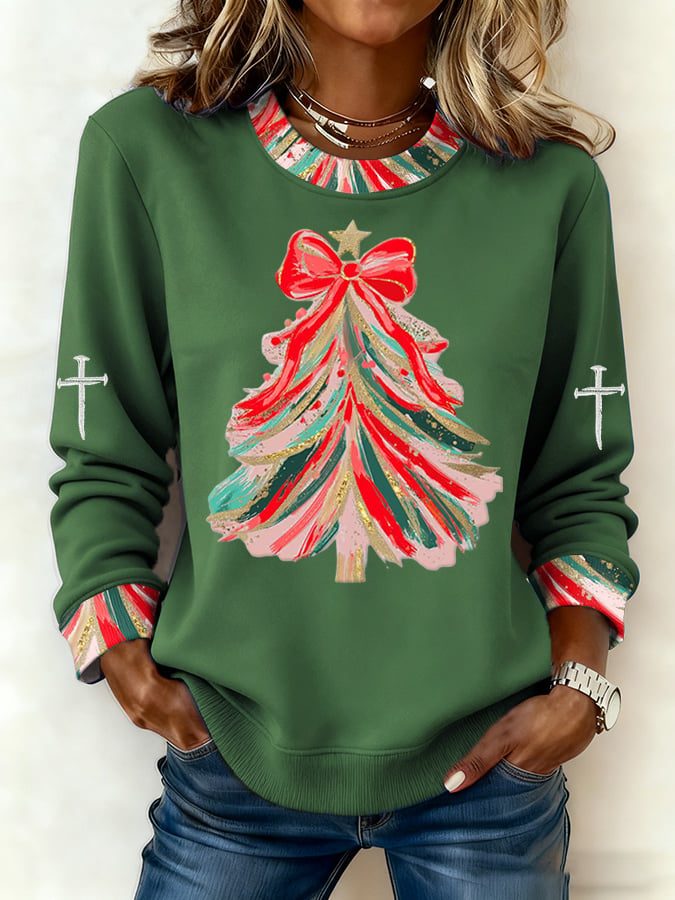 Women's Casual Retro Christmas Tree Sweatshirt