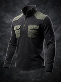 Men’s Tactical Henley | Cargo Pocket Contrast Long‐Sleeve