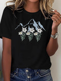 Minimalist Mountain & Flower T-Shirt