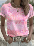 Women's Casual Pink Cashew Flower T-Shirt