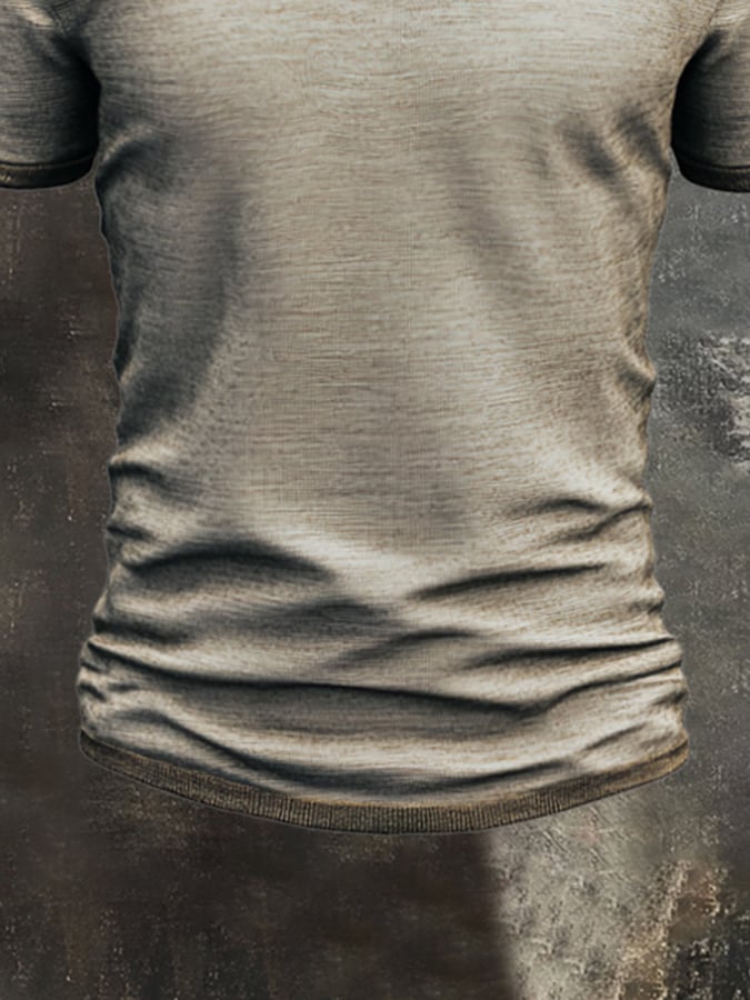 Men's retro-style washed V-neck short-sleeved T-shirt in contrasting color