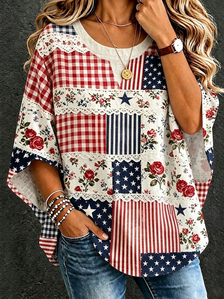 Women'S Casual American 250Th Anniversary Celebration Printed T-Shirt