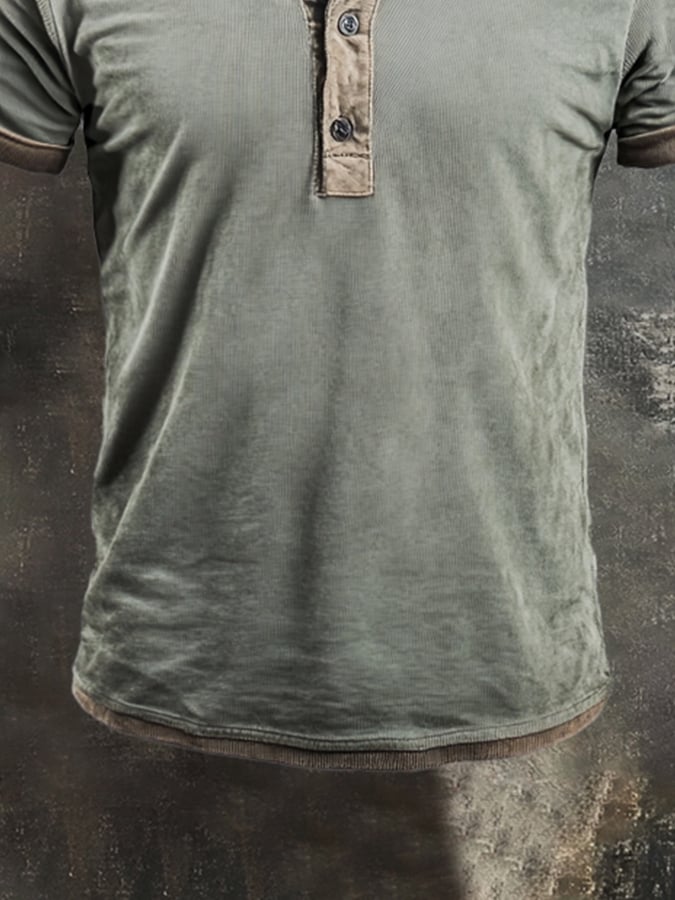 Men's vintage colorblock cotton casual short sleeve T-shirt