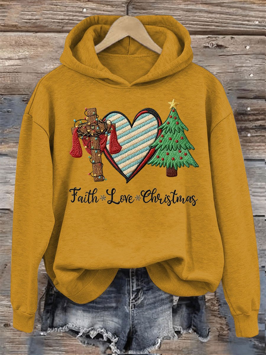 Women's Faith Love Christmas Print Hooded Sweatshirt