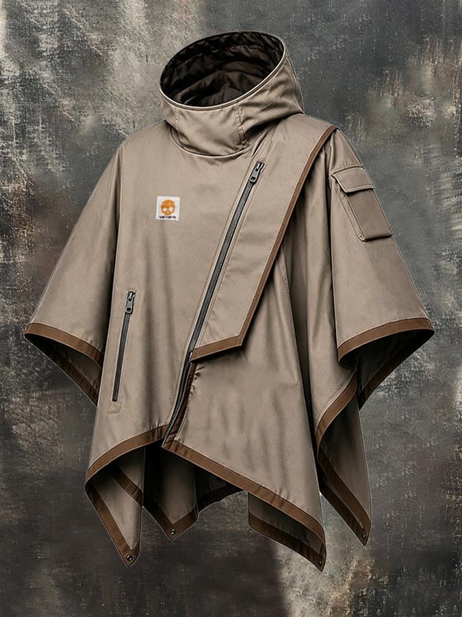 Men's Vintage Color-Block Hooded Cape/Cloak