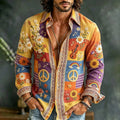 Men's Psychedelic Daisy And Rainbow Floral Patchwork Print Long Sleeve Shirt