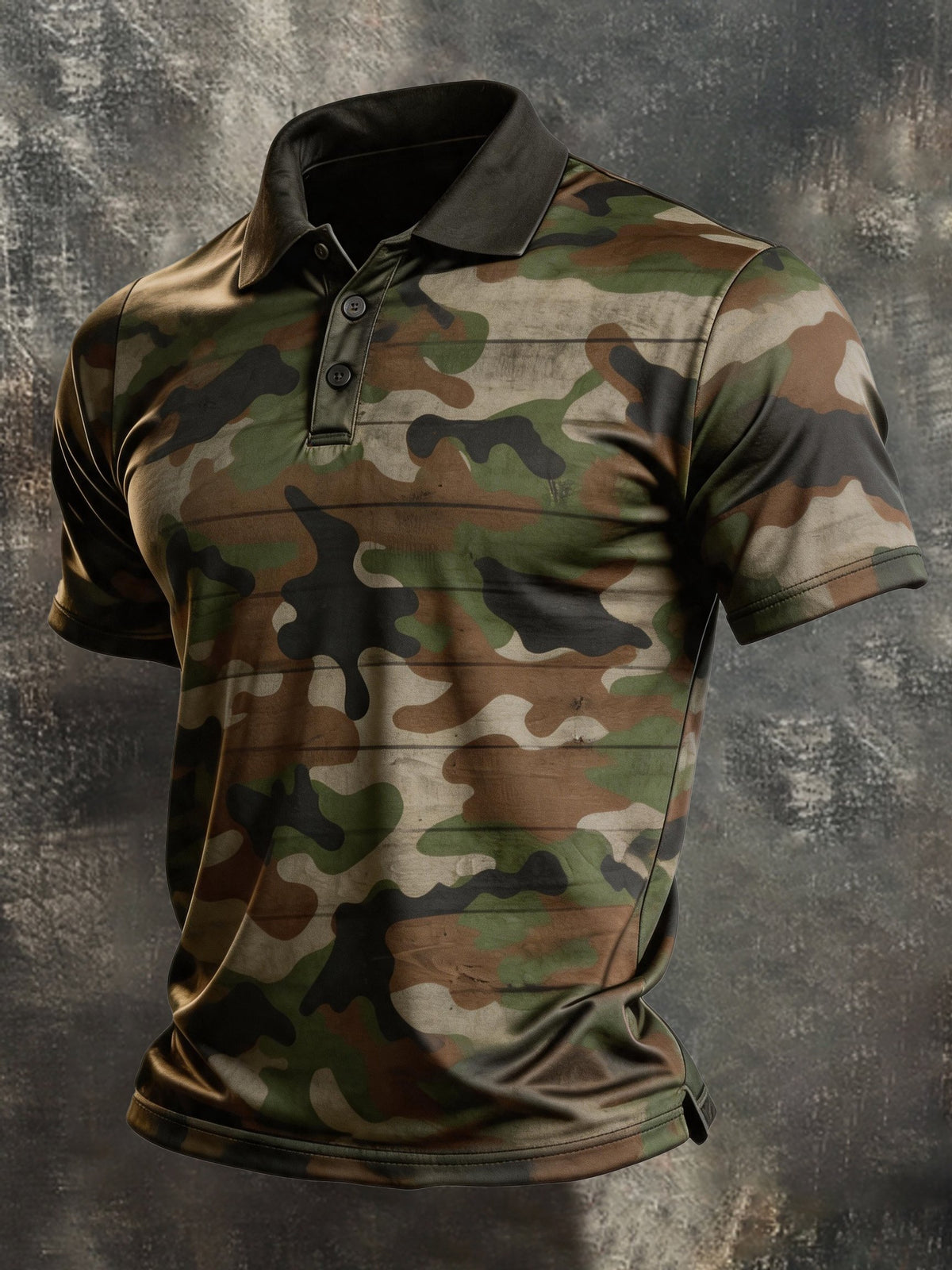 Men's Retro Color-Block Camouflage Short-Sleeve Polo Shirt