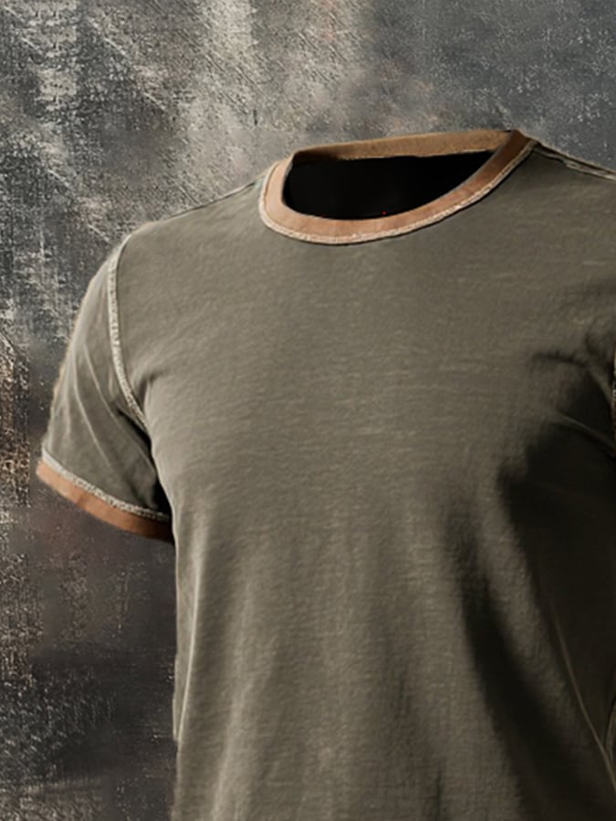 Classic Basic Casual Colorblock Round Neck Short Sleeve T-Shirt for Men