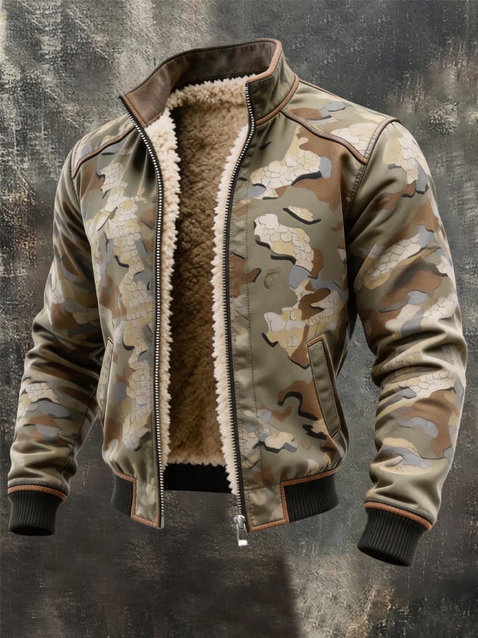 Men's Vintage Camouflage Insulated Multi-Pocket Outdoor Jacket