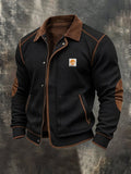 Men's Retro Color-Block Jacket: Fleece-Lined Thermal Waffle-Knit & Faux Suede Panel Design