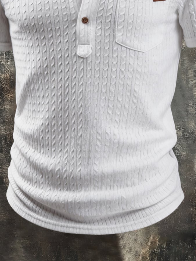 Men's Vintage Textured Knit Henley T-Shirt