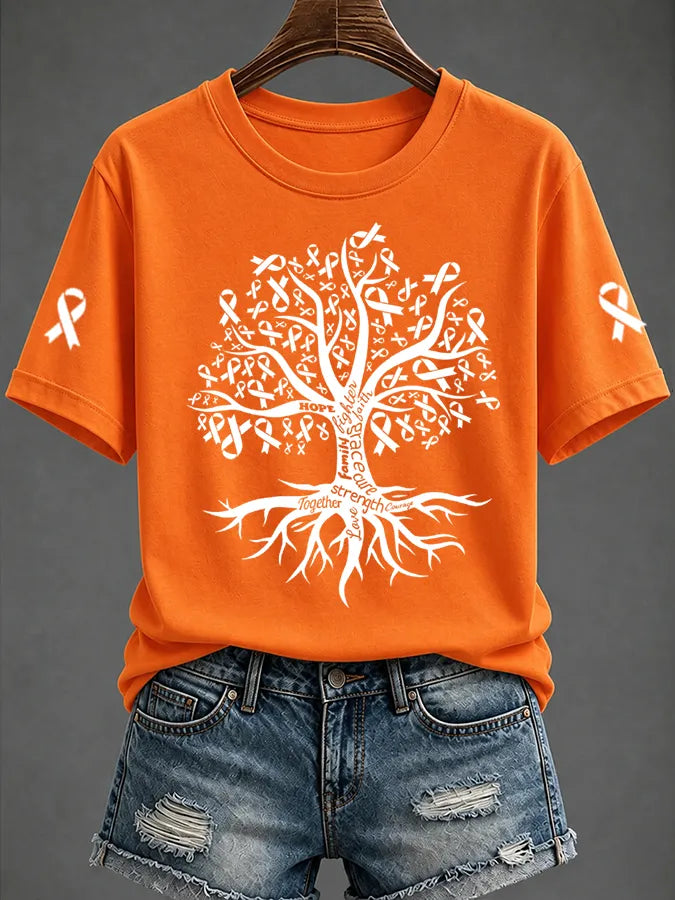 Women's Leukemia Awareness Printed Casual T-Shirt