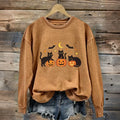 Women's Retro Halloween Black Cat Pumpkin Pattern Casual Sweatshirt
