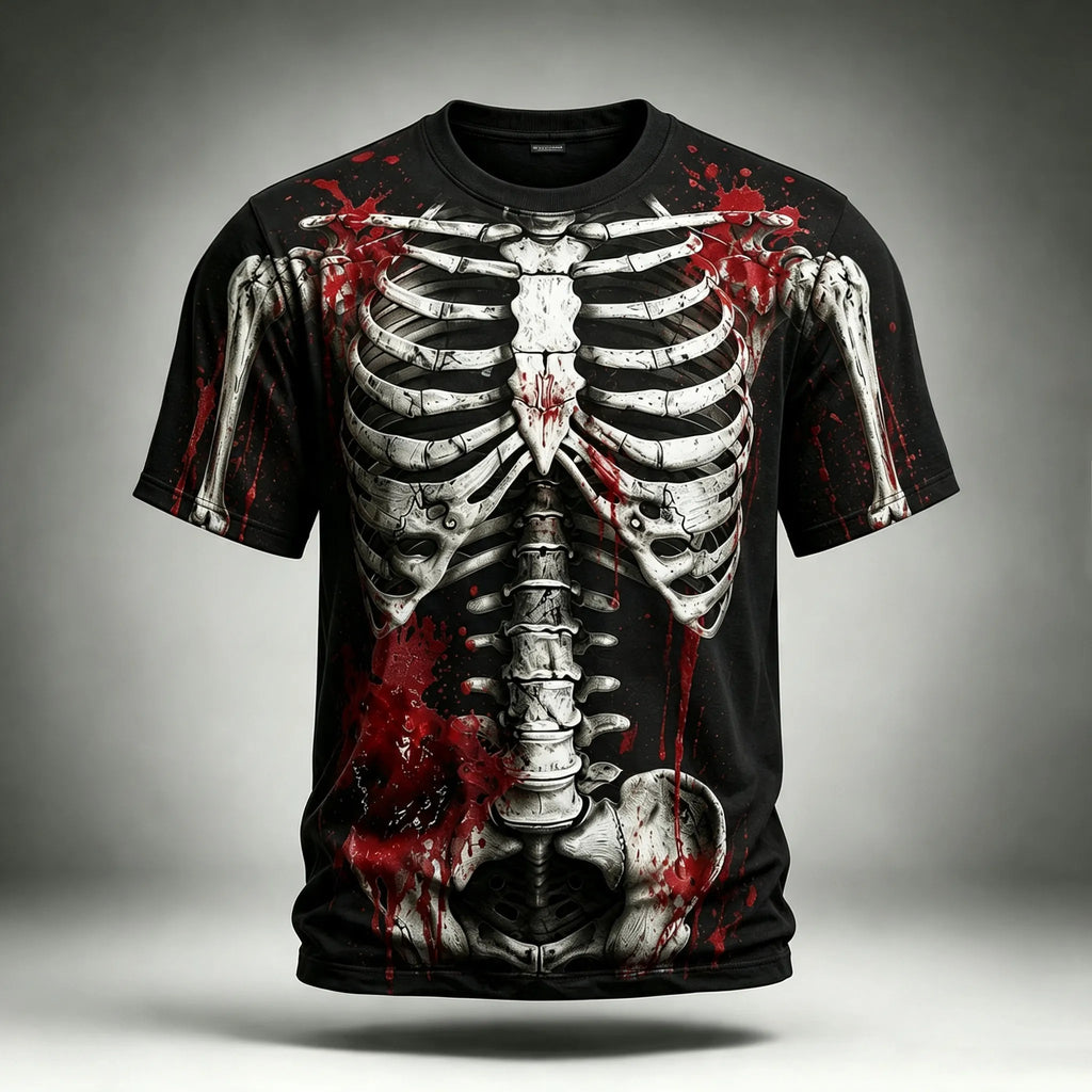 Men's Bloody Skull 3d Print Graphics Short Sleeve Crewneck T-shirt