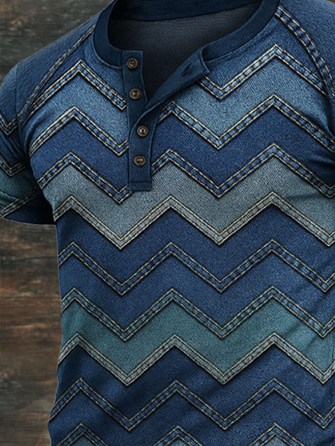 Men's Henry T-shirt in washed cotton with a used look, short sleeves