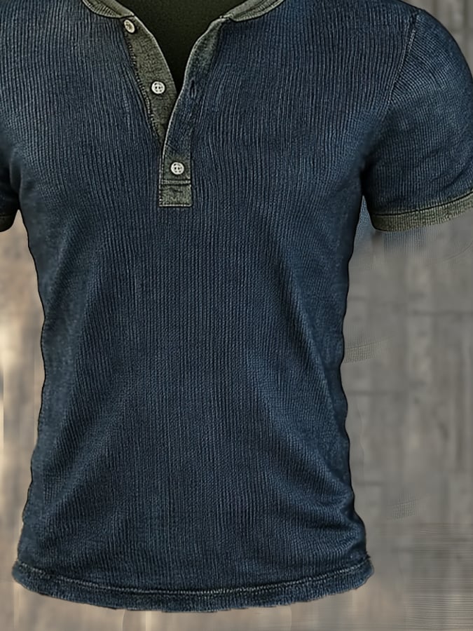 Men's Henry vintage waffle-knit short-sleeved T-shirt