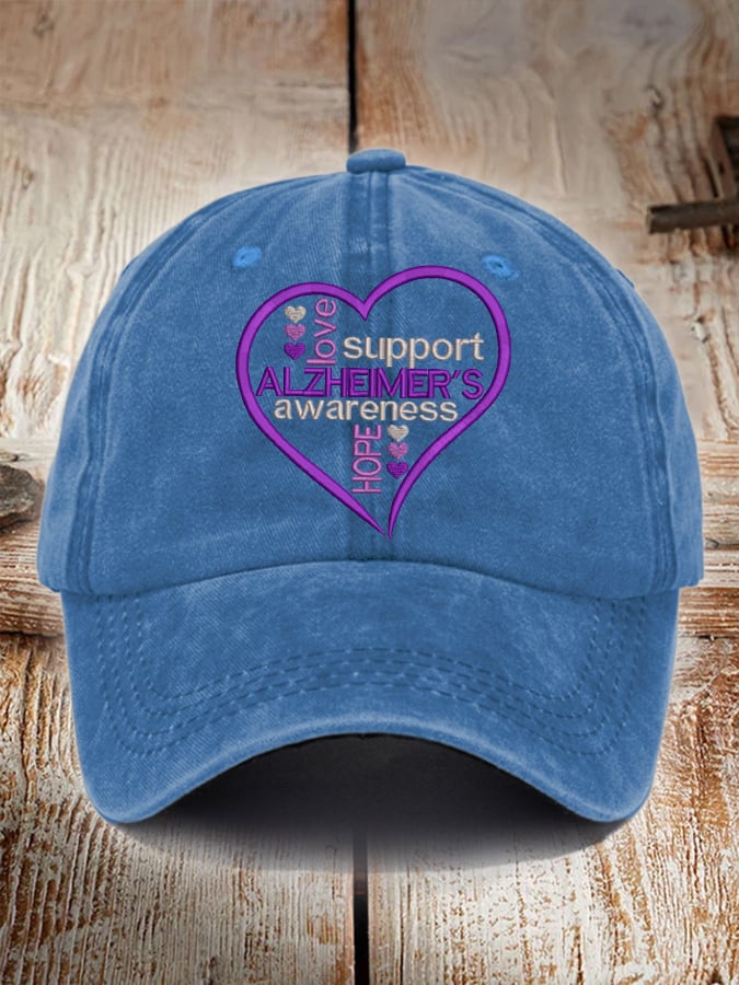 Unisex Distressed Washed Cotton Alzheimer's Disease Awareness Floral  Print Hat