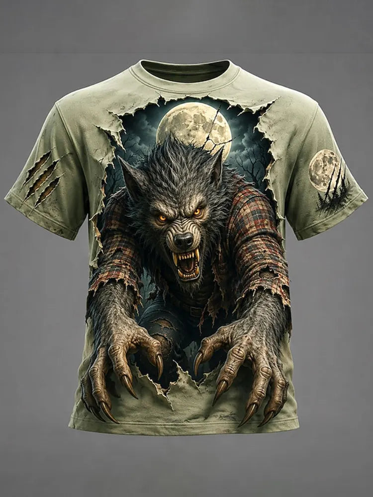 Men's Halloween Wolf Print Short-sleeve T-shirt