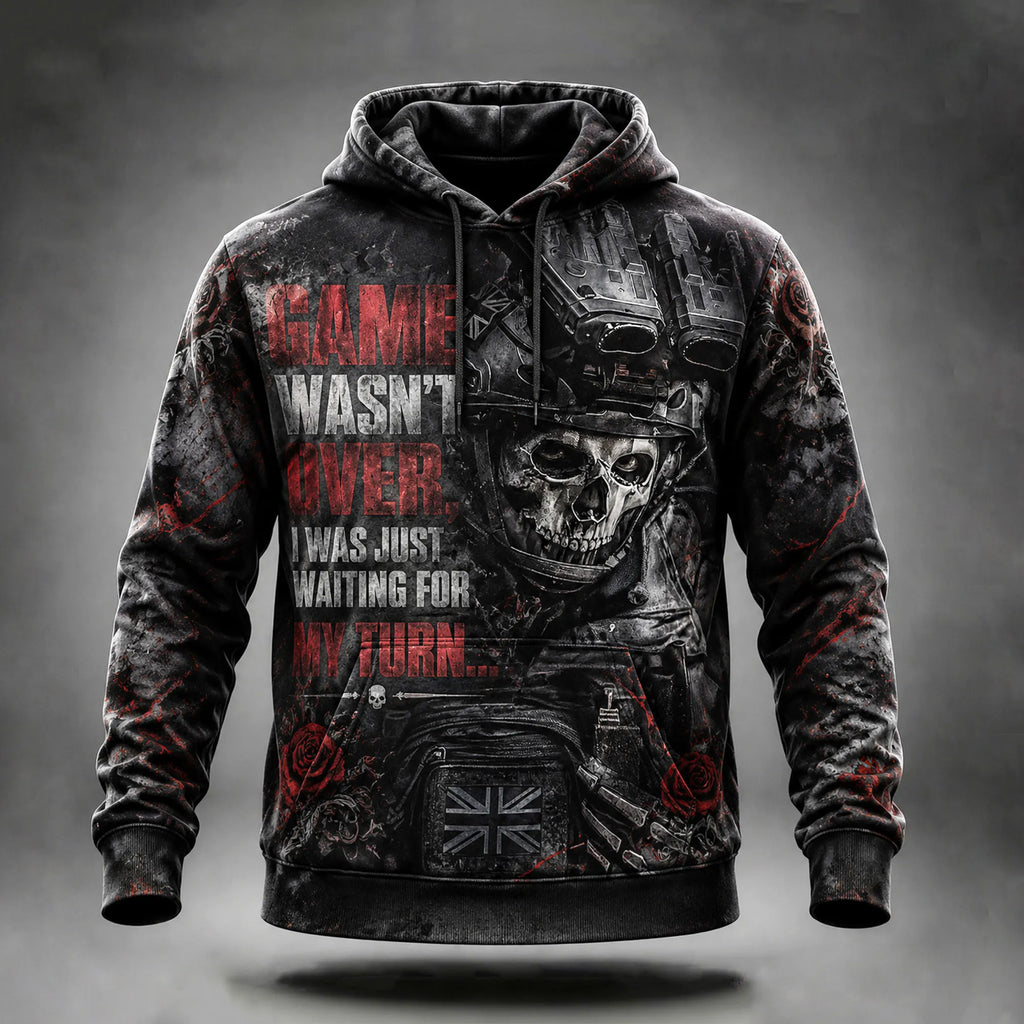 Men's Vintage Washed Distressed Military Tactical Skull Warrior Rose Print Dark Gothic Inspirational Quotes Street Hoodie