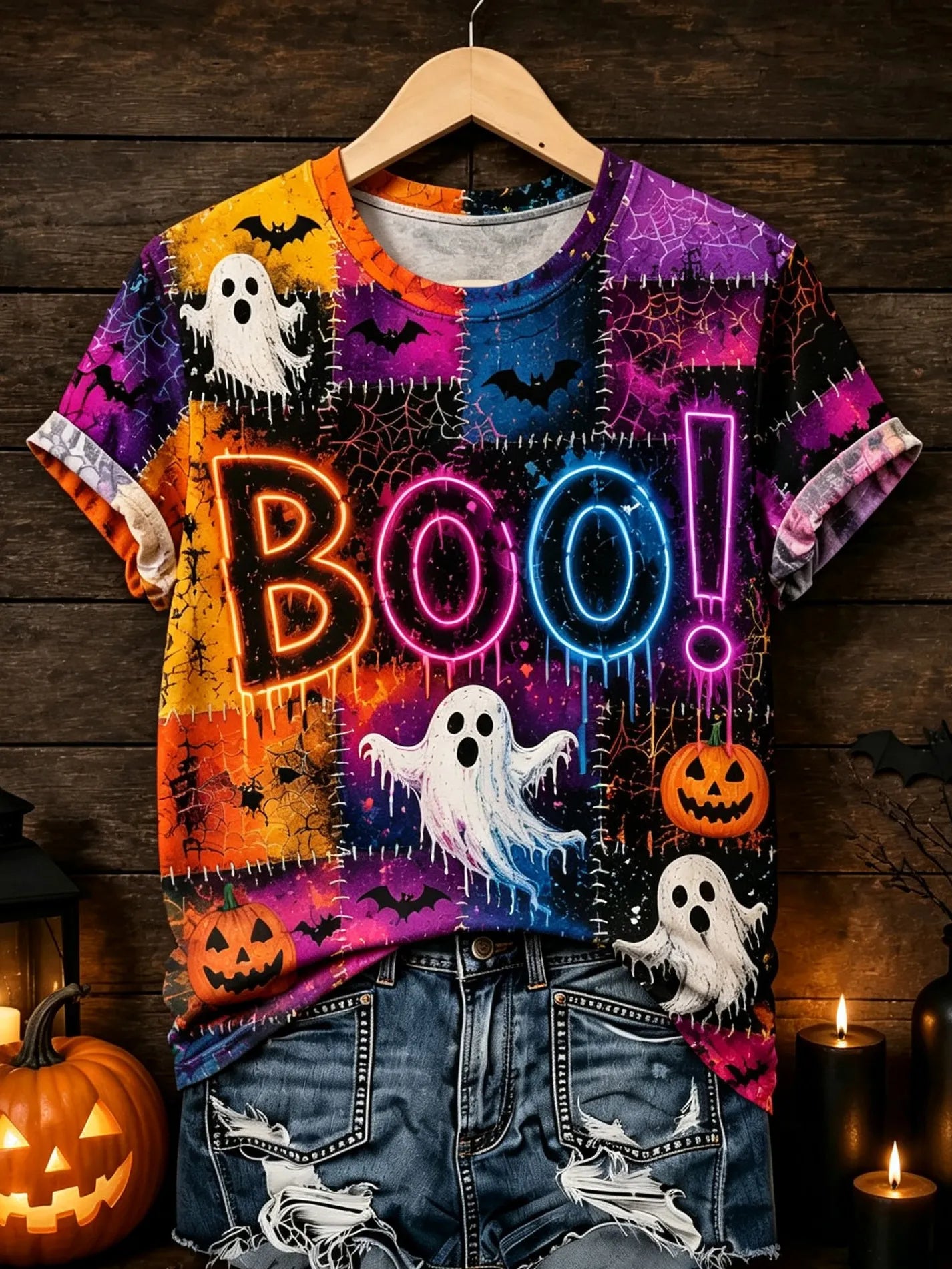Women's Retro Halloween Theme Ghost Print Casual T-shirt
