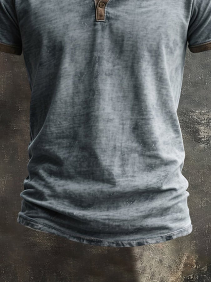 Men's retro wash colorblock V-neck short sleeve t-shirt
