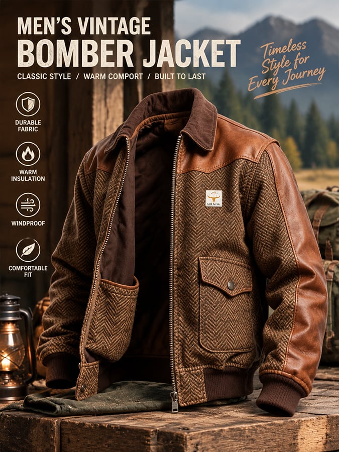 Men's Vintage Herringbone Outdoor Leather Jacket