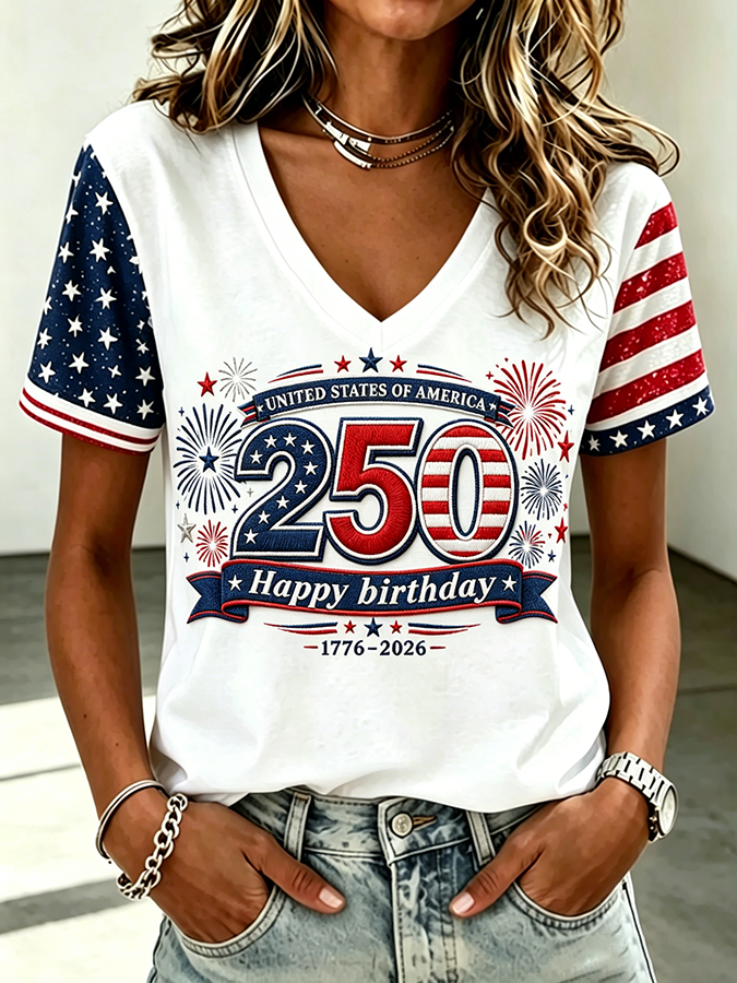 Women'S America Flower Print Printed T-Shirt