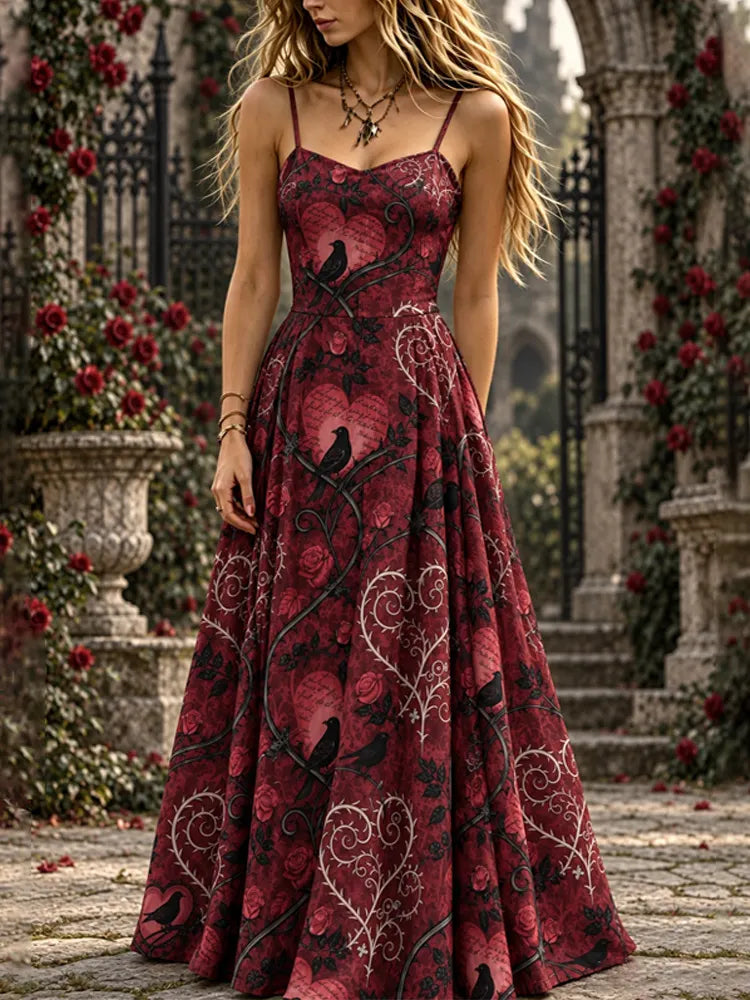 Girl's Halloween Crow Rose Gothic Style Dress