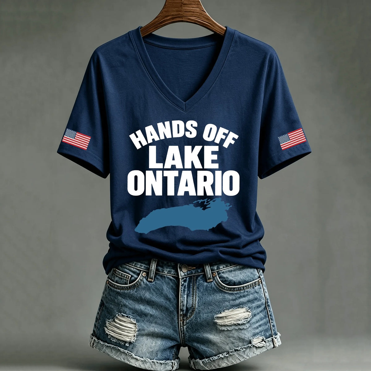 Women's Hands Off Lake Ontario Print V-neck T-shirt