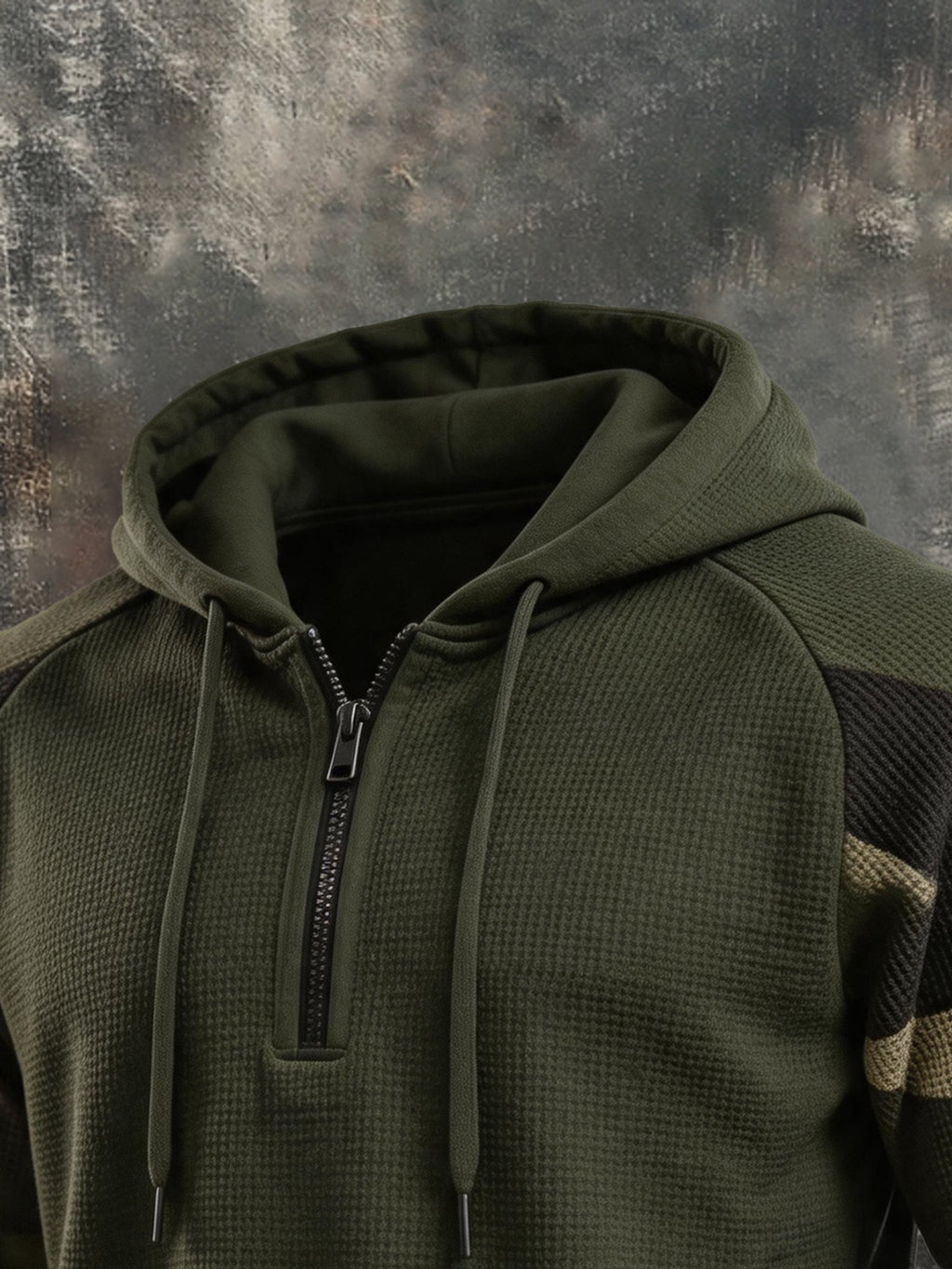 Men's Vintage Waffle-Knit Camo Half-Zip Hoodie