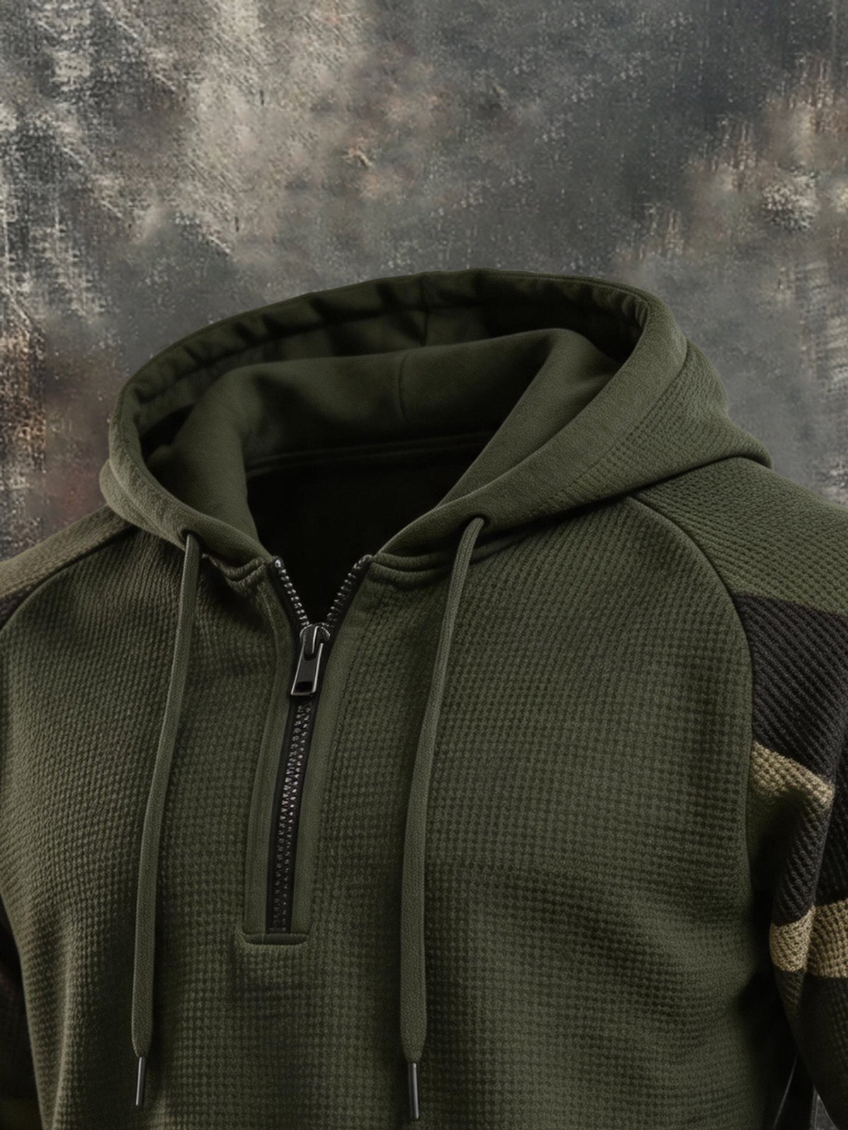 Men's Vintage Waffle-Knit Camo Half-Zip Hoodie