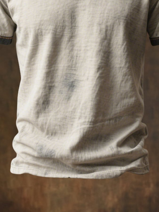 Men's round neck short sleeve t-shirt in retro color block design