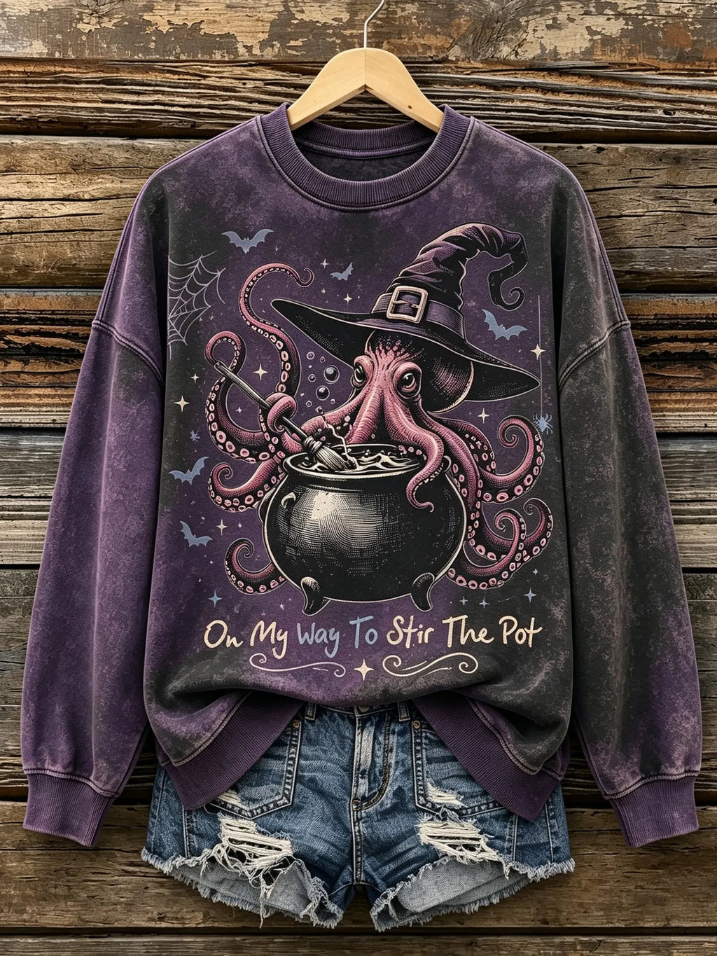 Women's Retro Halloween Octopus Witch Print Sweatshirt
