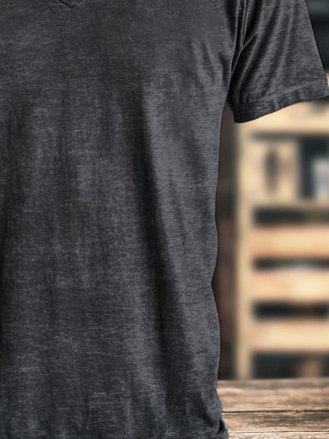 Men's Vintage Distressed Washed Enzyme Washed V-Neck Short Sleeve T-Shirt
