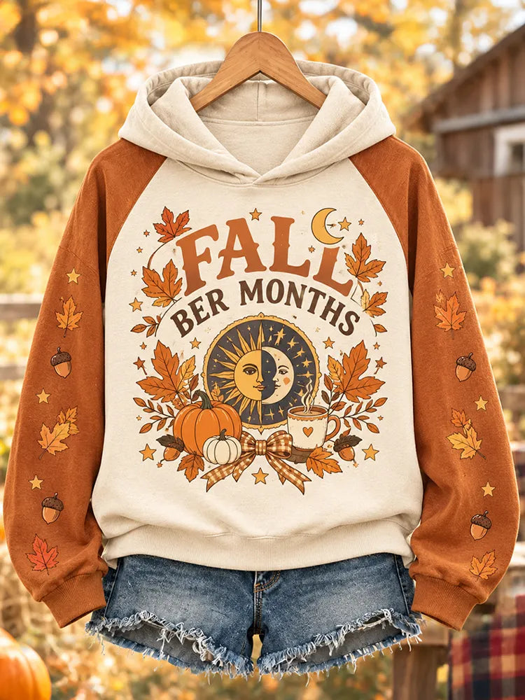 Women's "fall Ber Months" Sun And Moon Graphic Colorblock Hoodie