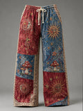 Men's Hippie Patchwork Sun‐Face Moon‐Face Mushroom Treble Clef Lace Star Print Pants