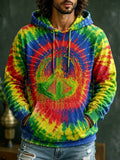 Men's Rainbow Spiral Tie‐Dye Bohemian Peace Sign Curved Swirl Print Hoodies
