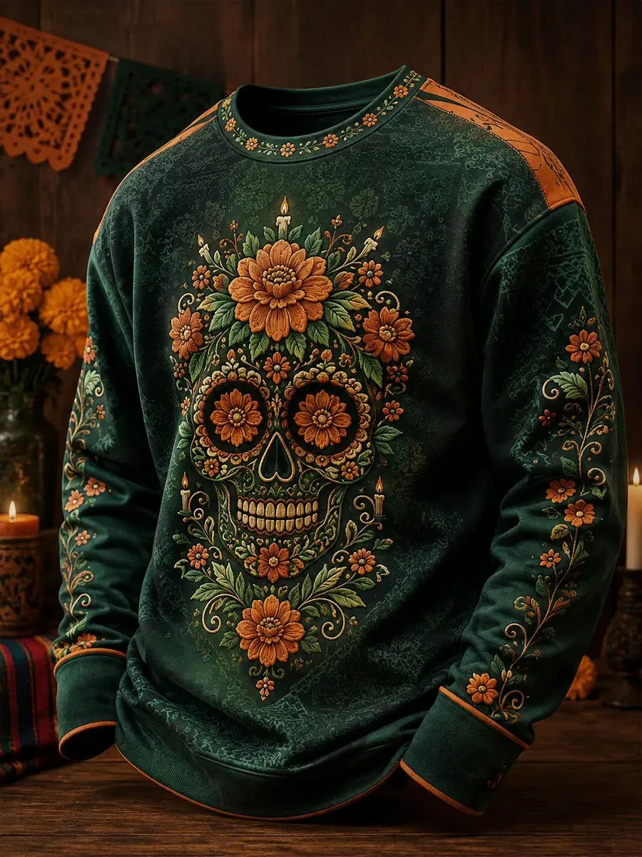 Men's Day Of The Dead Print Crew Neck Sweatshirt