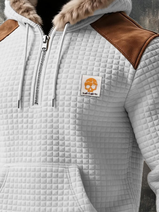 Men's Retro Textured Checkered Plush Hoodie