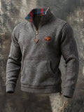 Men's Retro Color-Block Plaid Patchwork Quarter-Zip Mock-Neck Sweater