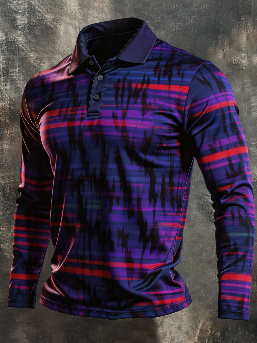 Men's Retro Color-Block Long-Sleeve Polo Shirt