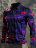 Men's Retro Color-Block Long-Sleeve Polo Shirt