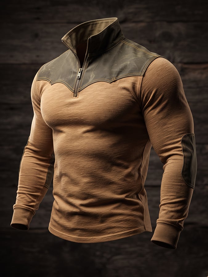 Men Workwear Quarter‐Zip With Elbow Patches