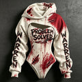 Women's Bloodstained Ripped Muscle Letter Print Halloween Hoodie Two-piece Set