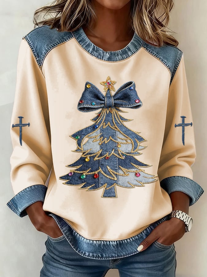 Women's Casual Christmas Tree Print Sweatshirt