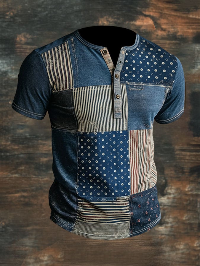 Men's Henry T-shirt in washed cotton with a used look, short sleeves